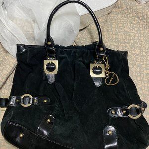 BEBE black suede purse gold hardware MINT!!